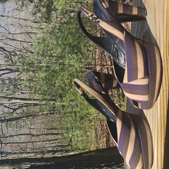 Vintage Miu Miu Striped Calzature Donna Fabric Coated Peep Toe Heels Sz 39 - Picture 1 of 7